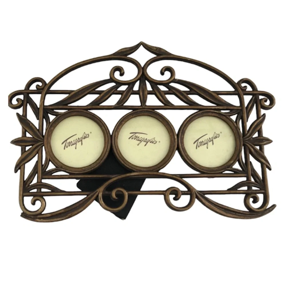 Terragrafics NEW Bronze scroll pattern triple round picture frame